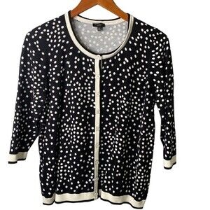 Talbots Polka Dot Button Down Cardigan Sweater 3/4 Sleeve Academia Office Soft